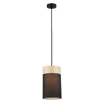 TAMBURA: Scandinavian Small Round Cloth Shade with Wood Veneer Trim Pendant Lights