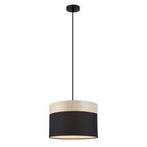 TAMBURA: Scandinavian Medium Drum Cloth Shade with Wood Veneer Trim Pendant Lights