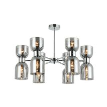 CLESSIDRA:  Interior Mirror Finish Smokey Black / Opal Glass Ellipse x12 Round Base Pendant Lights