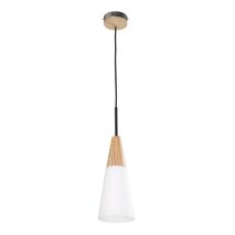 FINN: Scandinavian Blonde Wood & Opal Glass Long Cone Pendant Light