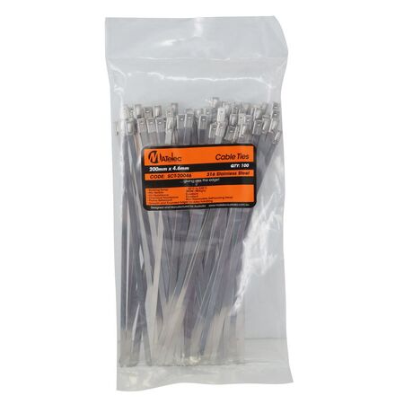 260 x 4.6mm 316 Stainless Steel Cable Ties - 100 Pack