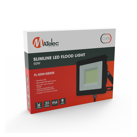 50W 5800K Black Slimline Eclipse LED Flood Light