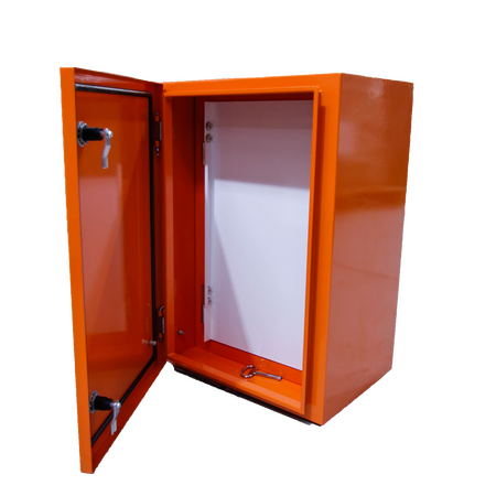 Enclosure IP66 400x600x300 X15 Orange Gloss, Back Plate, Escutcheon, Aluminium Gland Plate Top & Bottom