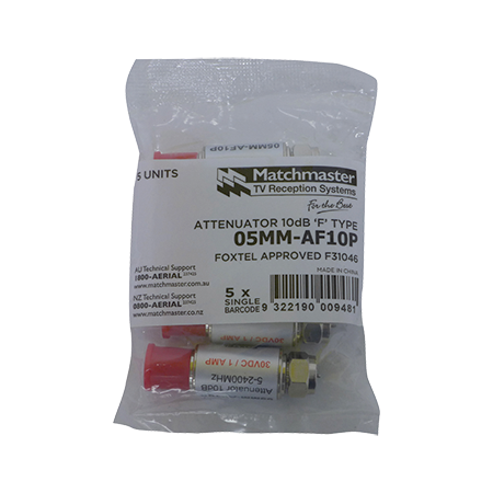 Attenuator 10dB 'F' Type Power Pass (5 Pack)