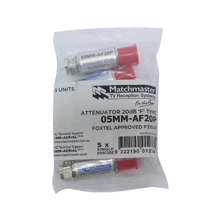 Attenuator 20dB 'F' Type Power Pass (5 Pack)