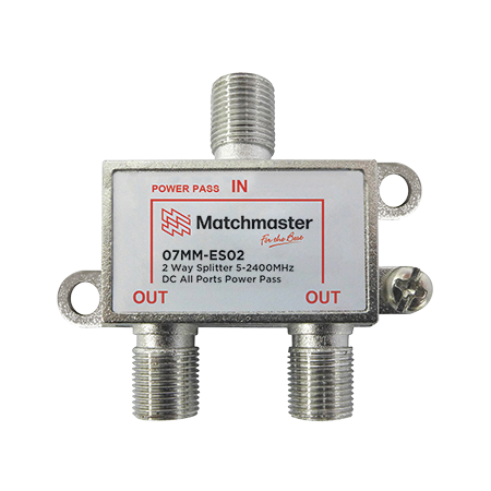 2 Way Splitter 'F' Type 5-2400MHz Power Pass All Ports (Bag)