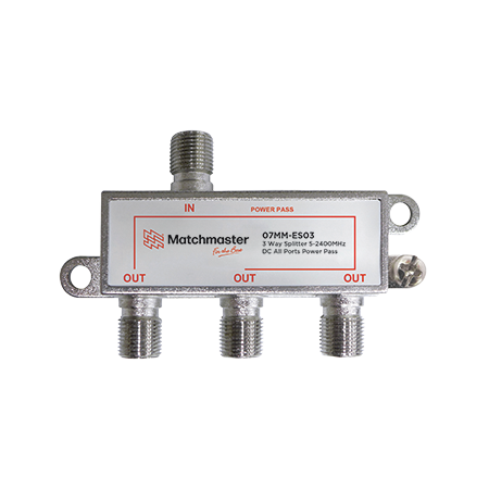 3 Way Splitter 'F' Type 5-2400MHz Power Pass All Ports (Bag)