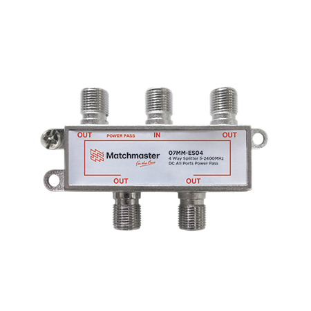4 Way Splitter 'F' Type 5-2400MHz Power Pass All Ports (Bag)
