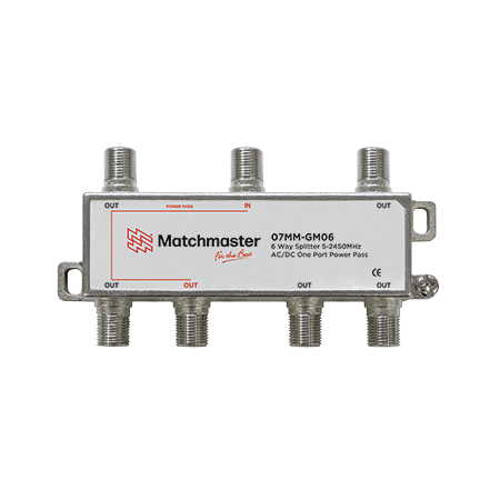 6 Way ‘F’ Type Splitter 5-2450MHz AC/DC One Port Power Pass