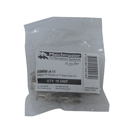 'F' Female to 'F' Male Push-On Adaptor (10 Pack)