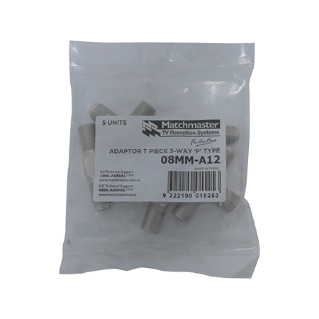 T Piece 3 Way 'F' Type Female Adaptor (5 Pack)