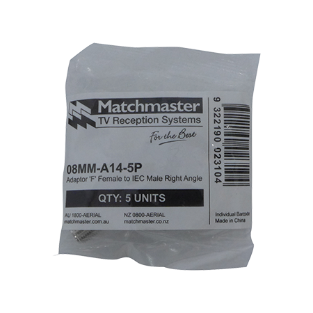 'F' Female to IEC Male Right Angle Adaptor (5 Pack)