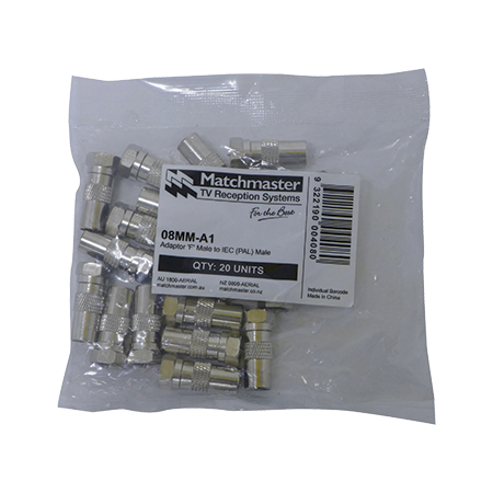 'F' Male to IEC (PAL) Male Adaptor (20 Pack)