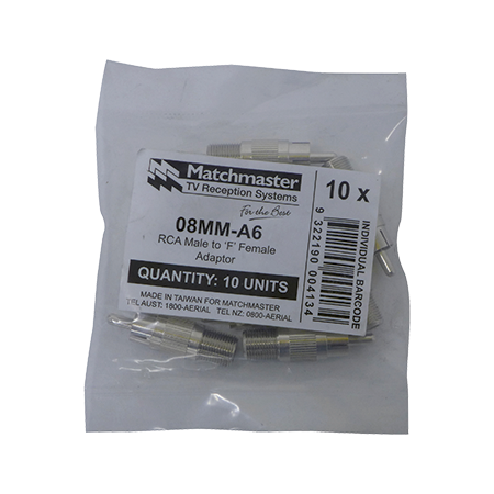 'F' Female to RCA Male Adaptor (10 Pack)