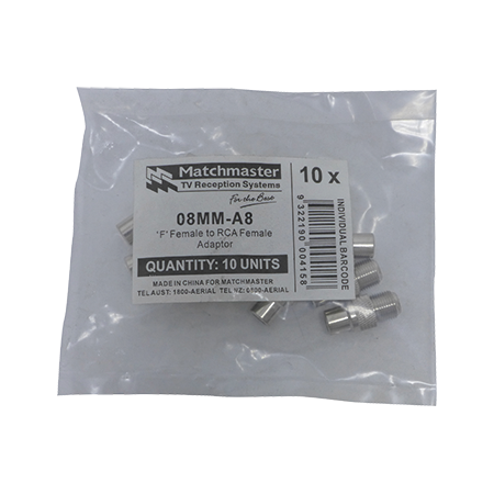 RCA Female to 'F' Female Adaptor (10 Pack)