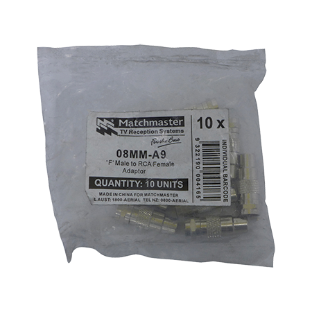 RCA Female to 'F' Male Adaptor (10 Pack)