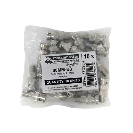'F' Male to BNC Male Adaptor (10 Pack)