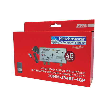 Masthead Amplifier VHF/UHF 34dB with 4G/5G Filter and Power Supply