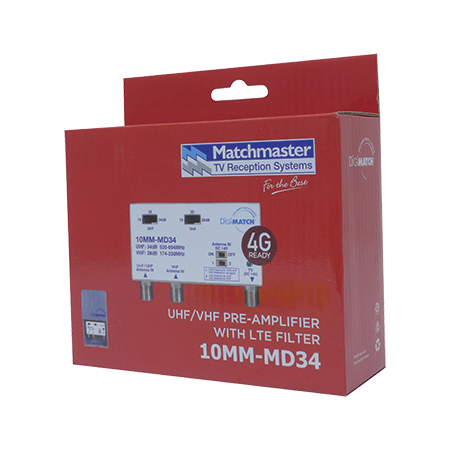 Power Passing Masthead Amplifier VHF/UHF 34dB with 4G/5G Filter