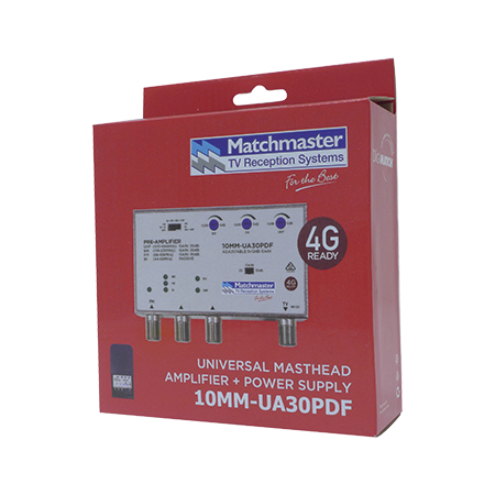 Multiband Masthead Amplifier FM/BI/VHF/UHF 30dB with 4G/5G Filter and Power Supply