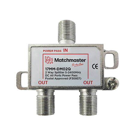 2 Way ‘F’ Type Splitter 5-2400MHz DC All Ports Power Pass (Bag)