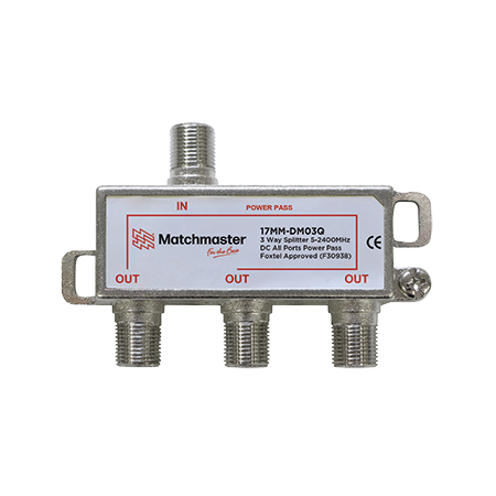 3 Way ‘F’ Type Splitter 5-2400MHz DC All Ports Power Pass (Bag)