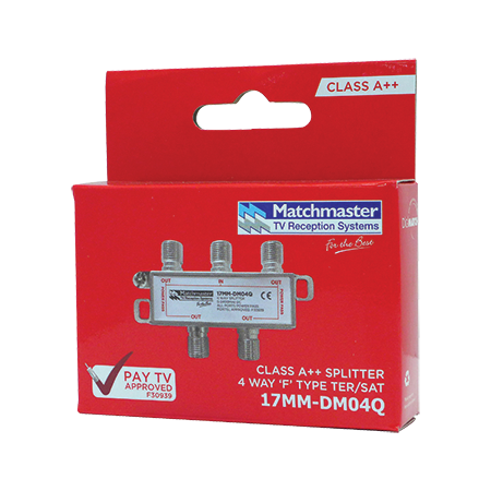 4 Way ‘F’ Type Splitter 5-2400MHz DC All Ports Power Pass