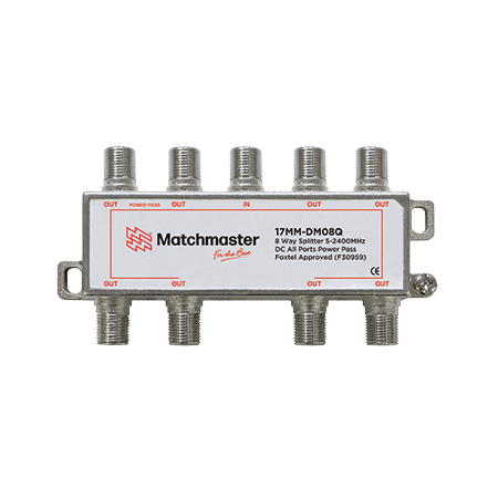 8 Way ‘F’ Type Splitter 5-2400MHz DC All Ports Power Pass (Bag)