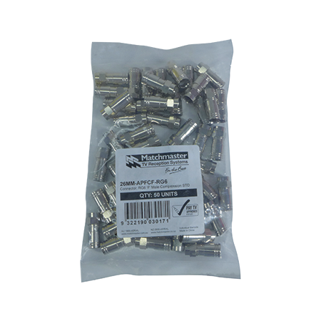 RG6 'F' Male Compression STD Connector for Foxtel Approved Quad and Tri-shield Cables (50 Pack)