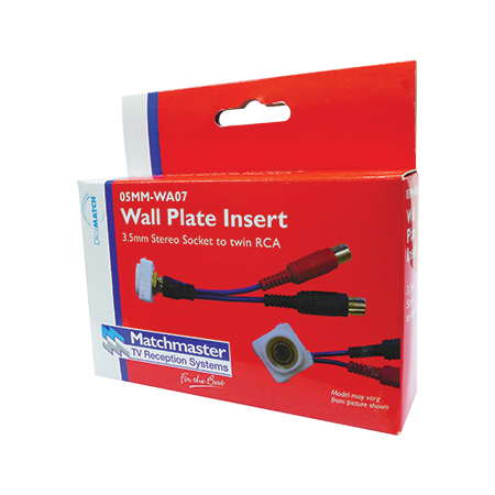 3.5mm Stereo Socket Wall Plate to 2 Female RCA Tails (4 Pack)