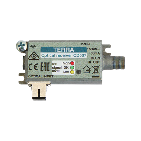TERRA Fibre Mini Receiver (SCA) 70dBµV Output 10-20V DC Powering