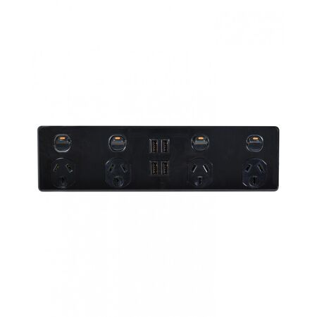 Puma - 4X4 - 4 Socket's x 4 USB's - Double Pole - 250V~, 10A,  Black x8 - PU4X4BK
