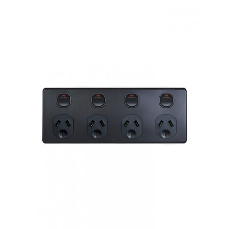 Puma - 4 Gang Fixed Power Point Double Pole 10A  Matt Black  x15 - PUBIG4MBK