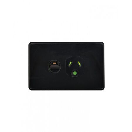 Pumau00a0Power Point Switched 1 Gang, 10A 250V~, with Lighting Pin  Black x10 - PUPP1GLBK