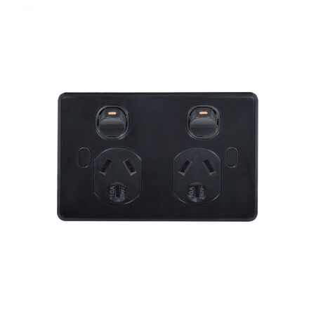 Puma - Power Point Switched 2 Gang Double Pole Shuttered 10A 250V Vandal Proof  Black x10 - PUPP2GVPBK