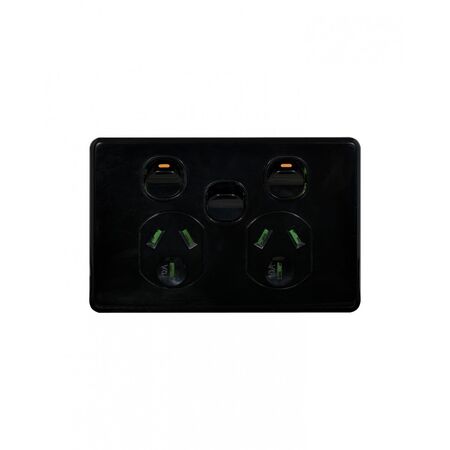 Puma - Power Point Switched 2 Gang, 10A 250V~, with Extra Switch 10AX/16A  Black x5 - PUPPSW2GBK