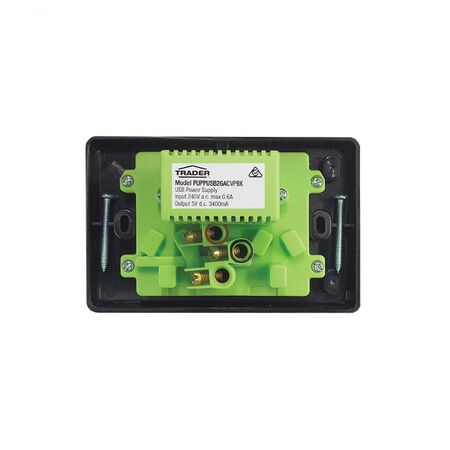 Puma - Power Point, USB Charger, Dual Fully Integrated (Type A & C) Shuttered Vandal Proof  Black x1 - PUPPUSB2GACVPBK