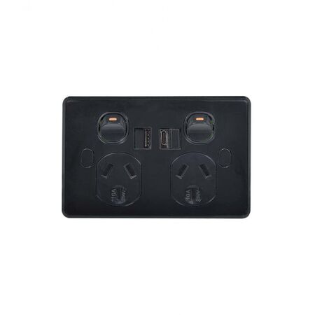 Puma - Power Point, USB Charger, Dual Fully Integrated (Type A & C) Shuttered Vandal Proof  Black x1 - PUPPUSB2GACVPBK