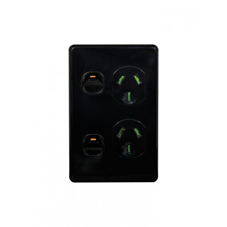 Puma - Power Point Switched Vertical 2 Gang, 10A 250V~  Black x5 - PUPPV2GBK