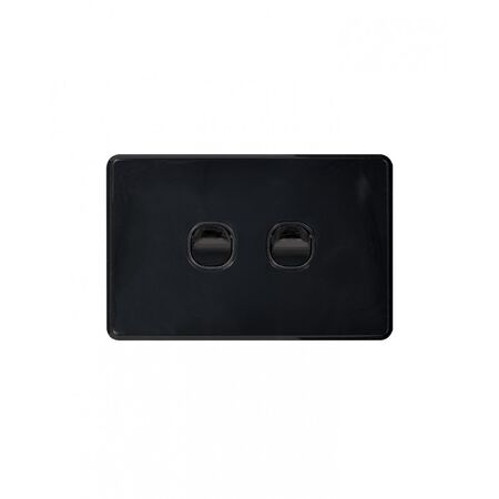 Puma -u00a0Switch Horizontal 2 Gang, 10AX/16A 250V~  Black x10 - PUSW2GBK