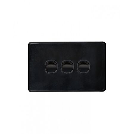 Puma - Switch Horizontal 3 Gang, 10AX/16A 250V~  Black x10 - PUSW3GBK