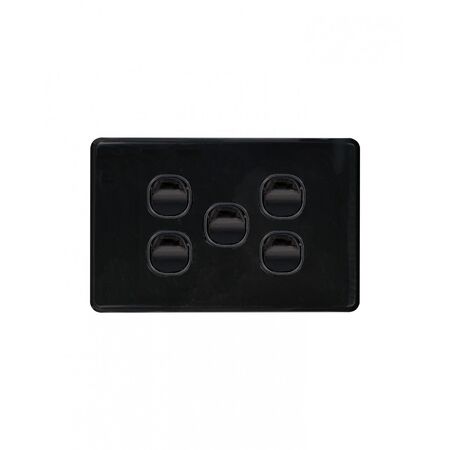 Puma - Switch Horizontal 5 Gang, 10AX/16A 250V~  Black x5 - PUSW5GBK