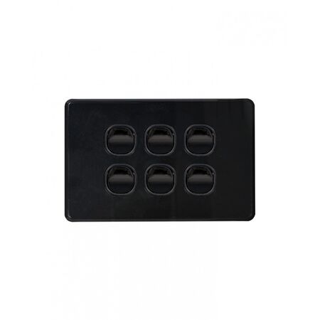 Puma -u00a0Switch Horizontal 6 Gang, 10AX/16A 250V~  Black x5 - PUSW6GBK