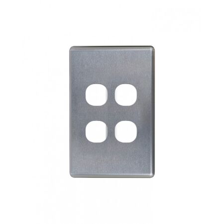 Puma -u00a0Switch Vertical 4 Gang, 10AX/16A 250V~  Brushed Aluminium Cover x10 - PUSWPV4GCBA