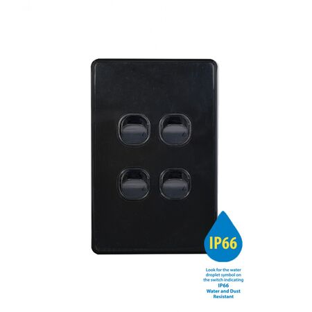 Puma -u00a0Switch Vertical 4 Gang 10AX 250V~ IP66  Black x10 - PUSWV4G66BK