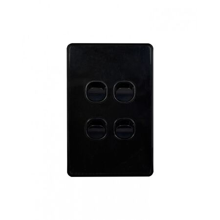 Puma -u00a0Switch Vertical 4 Gang, 10AX/16A 250V~  Black x10 - PUSWV4GBK