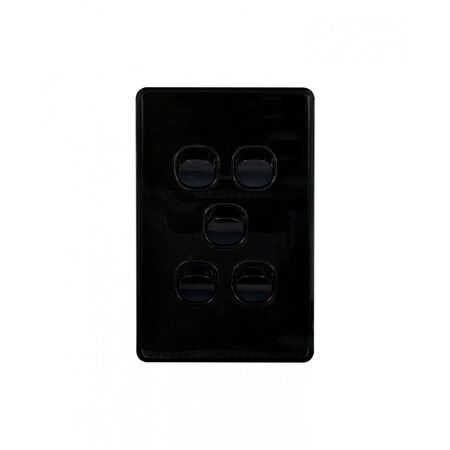 Puma.-u00a0Switch Vertical 5 Gang, 10AX/16A 250V~  Black x5 - PUSWV5GBK