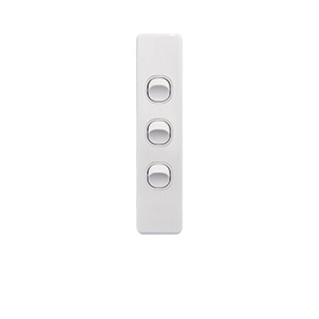 Puma -u00a0Architrave Switch Vertical 3 Gang, 10AX/16A 250V~  White x10 - PUSWVA3G