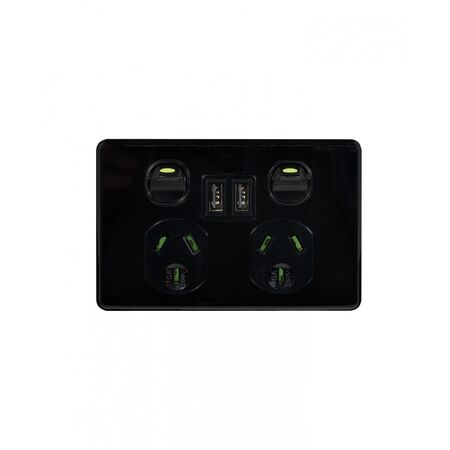 Power Point, Fully Integrated Dual USB Charger (Includes Leopard & Cheetah Covers)  Black x1 - CHLEPP2USB2GBK