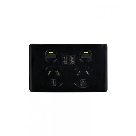Power Point, Fully Integrated Dual USB Charger (Includes Leopard & Cheetah Covers)  Black x1 - CHLEPP2USB2GBK